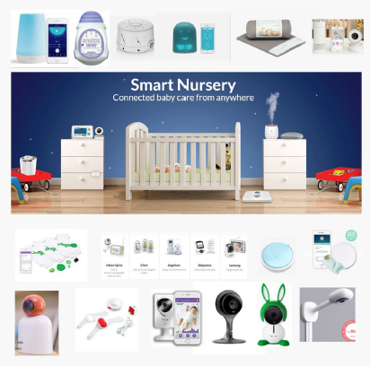 A huge assortment of baby  products; 6 different baby monitors, a crib, biometric crib pad, humidifiers, apps, and many internet connected products